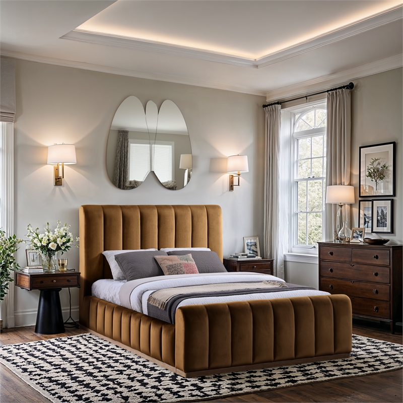 Meridian Furniture Amara Saddle Velvet Queen Bed