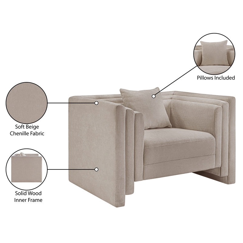 Meridian Furniture Everett Beige Chenille Fabric Upholstered Chair