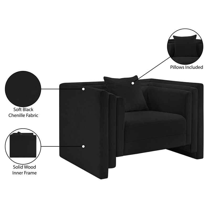 Meridian Furniture Everett Black Chenille Fabric Upholstered Chair