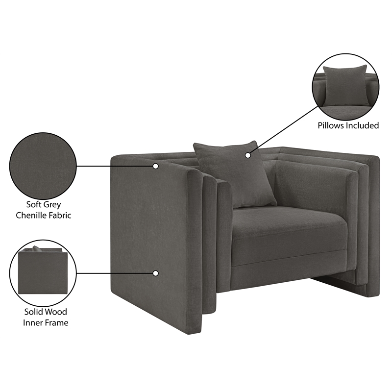 Meridian Furniture Everett Grey Chenille Fabric Upholstered Chair