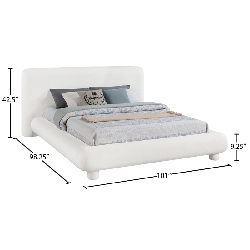 Meridian Furniture Blair Cream Chenille Fabric Upholstered King Bed