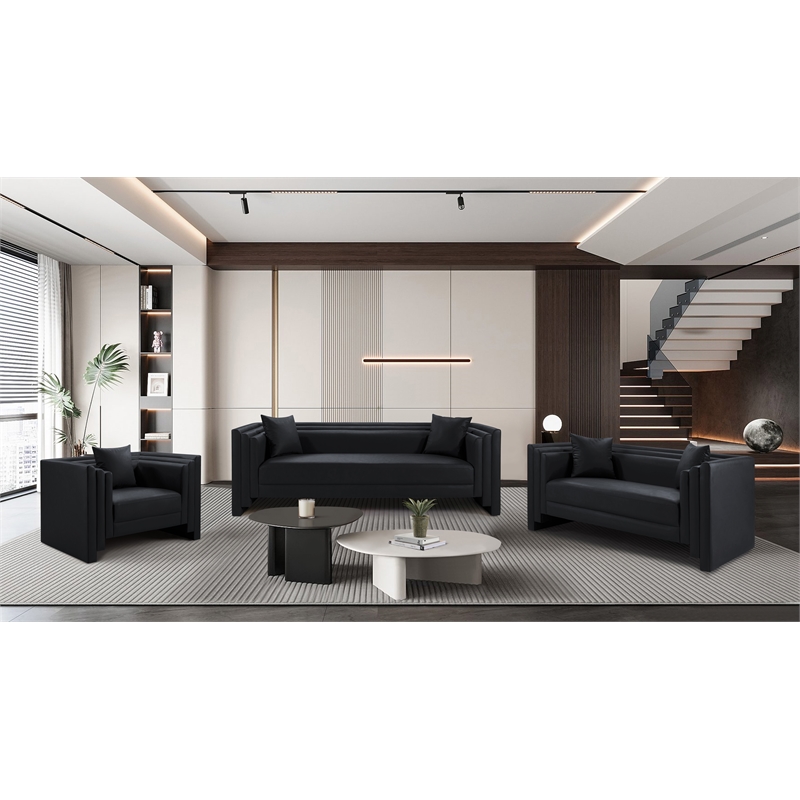 Meridian Furniture Everett Black Vegan Leather Upholstered Loveseat