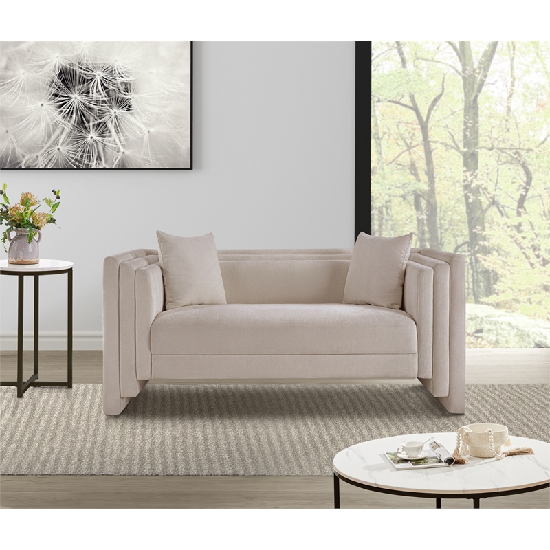 Meridian Furniture Everett Beige Chenille Fabric Upholstered Loveseat