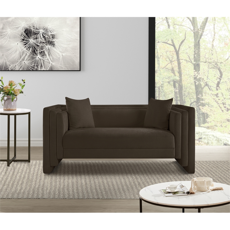 Meridian Furniture Everett Brown Chenille Fabric Upholstered Loveseat