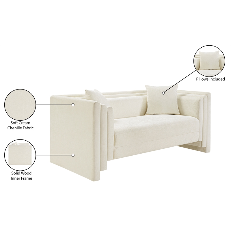Meridian Furniture Everett Cream Chenille Fabric Upholstered Loveseat