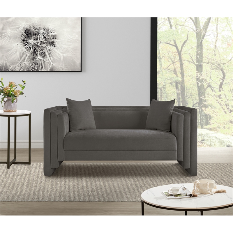 Meridian Furniture Everett Grey Chenille Fabric Upholstered Loveseat