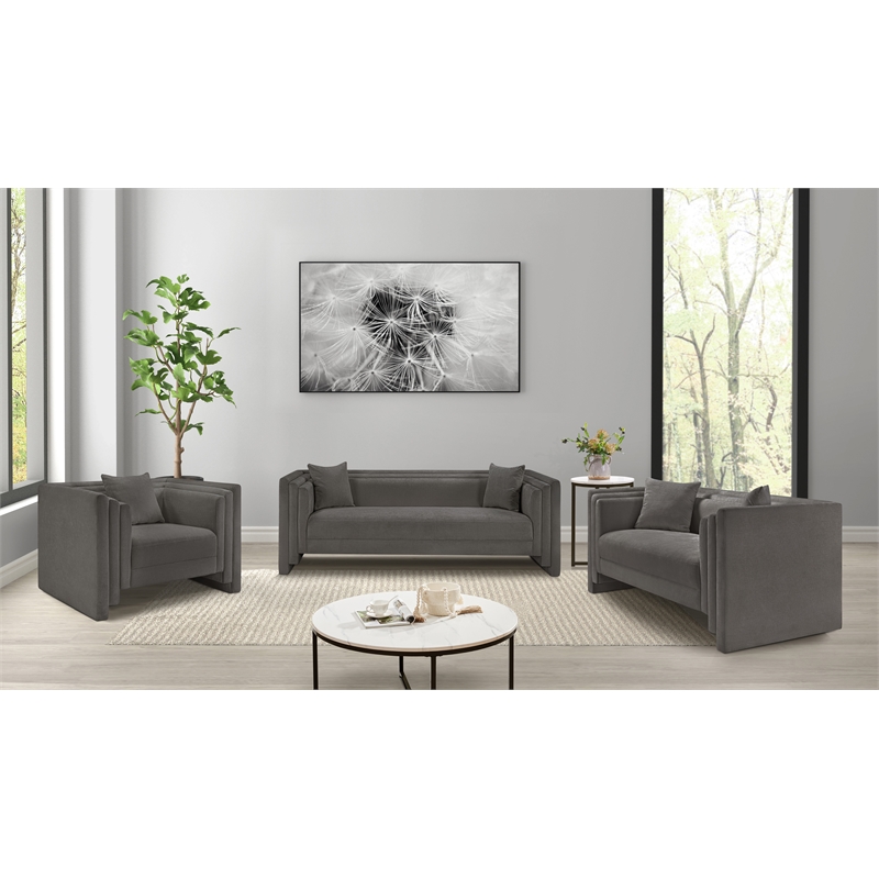 Meridian Furniture Everett Grey Chenille Fabric Upholstered Loveseat