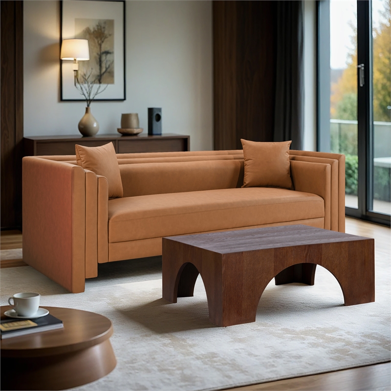 Meridian Furniture Everett Cognac Vegan Leather Upholstered Sofa