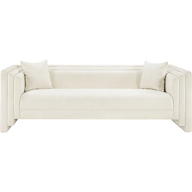 Meridian Furniture Everett Cream Chenille Fabric Upholstered Sofa