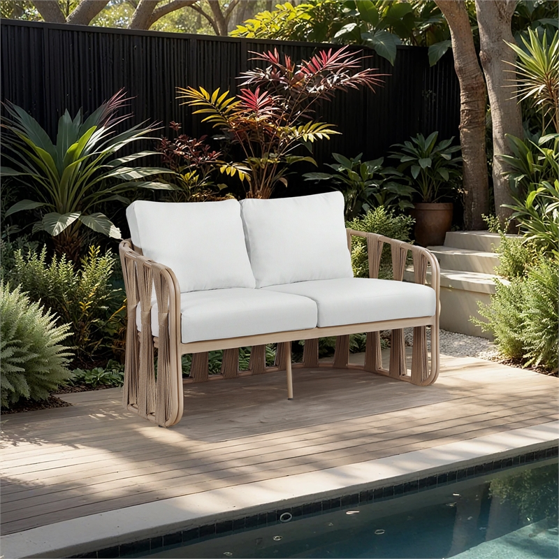 Meridian Furniture San Pietro Cream Olefin Upholstered Outdoor Patio Loveseat