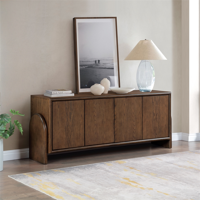 Meridian Furniture Elanor Brown Oak Veneer And Solid Wood Sideboard/Buffet