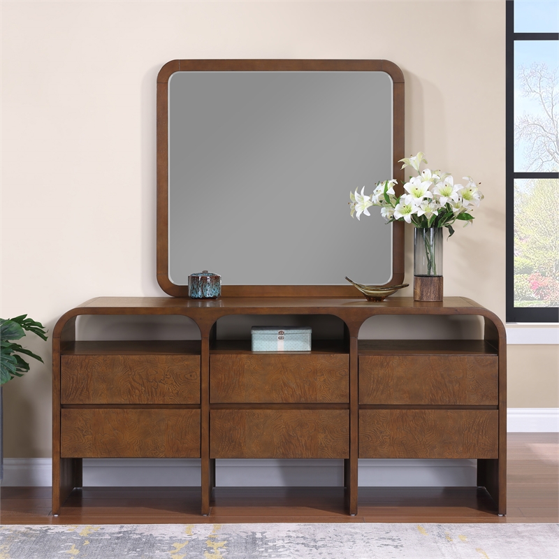 Meridian Furniture Giada Brown Oak And Ash Burl Veneer Mirror