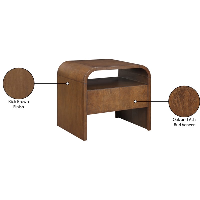 Meridian Furniture Giada Brown Oak And Ash Burl Veneer Night Stand