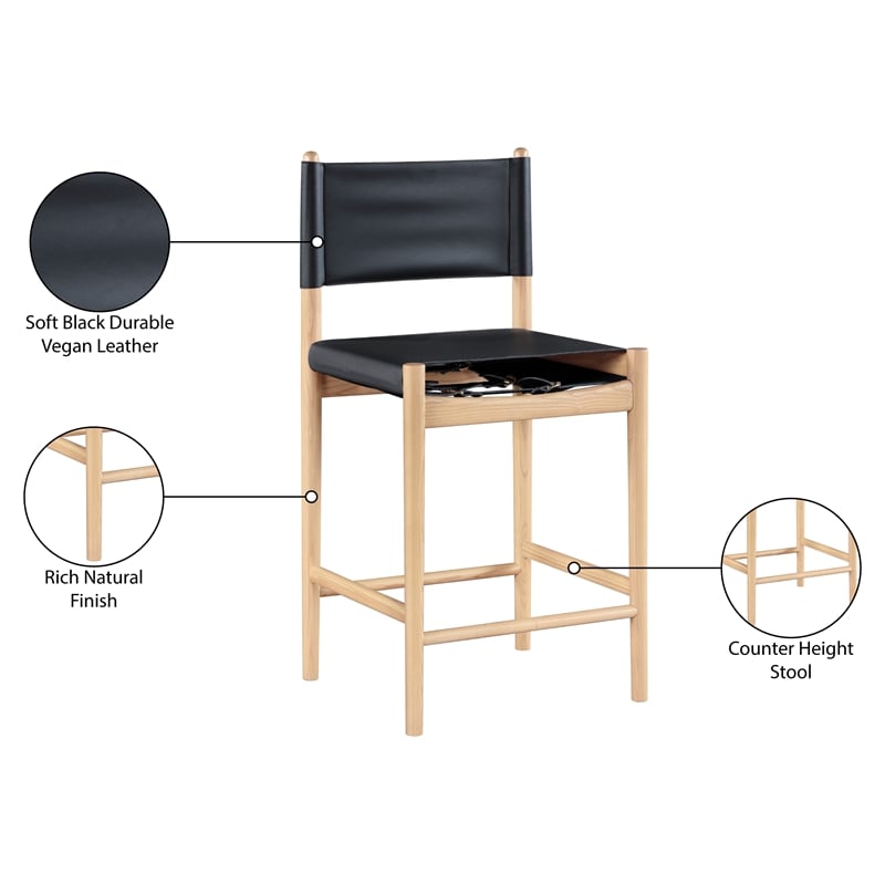 Meridian Furniture Rawlins Black Vegan Leather Upholstered Counter Stool