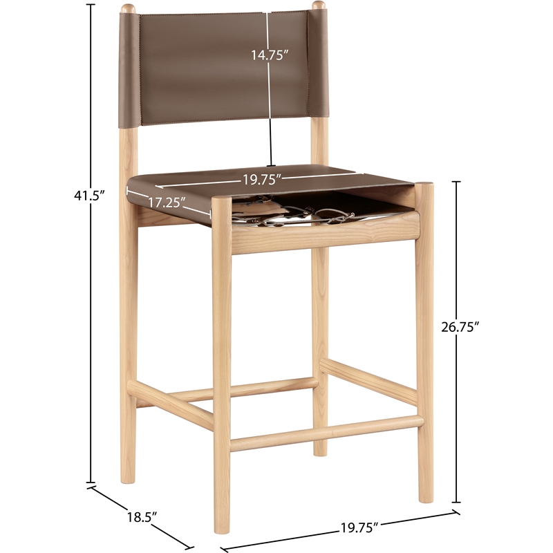 Meridian Furniture Rawlins Brown Vegan Leather Upholstered Counter Stool