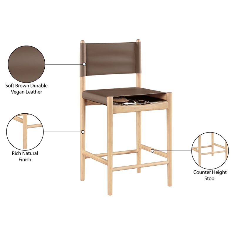 Meridian Furniture Rawlins Brown Vegan Leather Upholstered Counter Stool