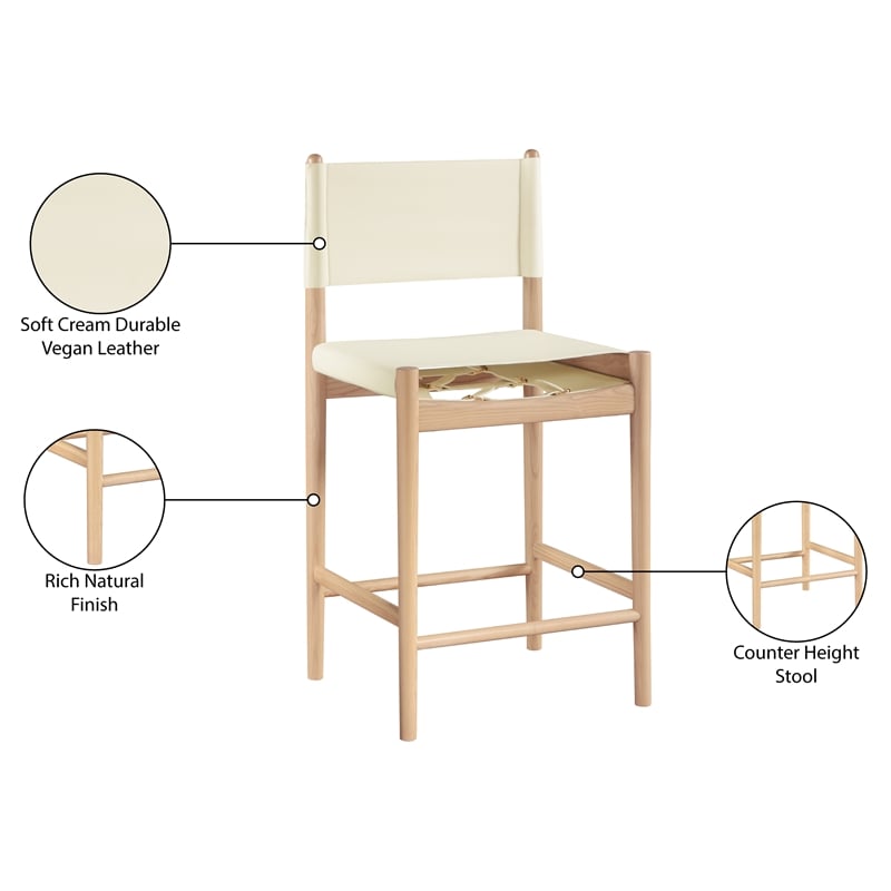 Meridian Furniture Rawlins Cream Vegan Leather Upholstered Counter Stool