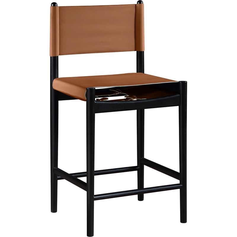 Meridian Furniture Rawlins Cognac Vegan Leather Upholstered Counter Stool