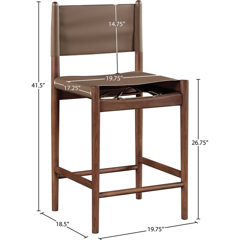 Meridian Furniture Rawlins Brown Vegan Leather Upholstered Counter Stool