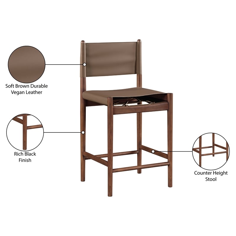 Meridian Furniture Rawlins Brown Vegan Leather Upholstered Counter Stool