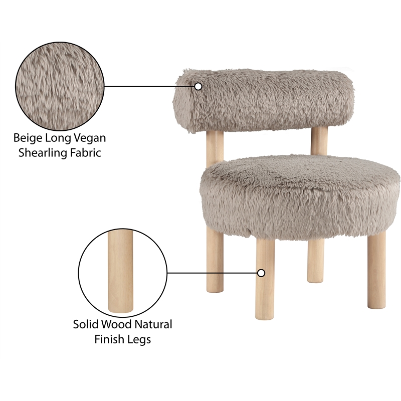 Meridian Furniture Ambre Beige Vegan Shearling Fabric Upholstered Accent Chair