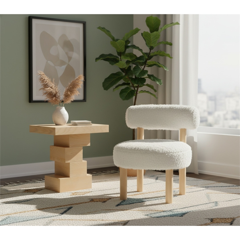 Meridian Furniture Ambre Cream Vegan Shearling Fabric Upholstered Accent Chair