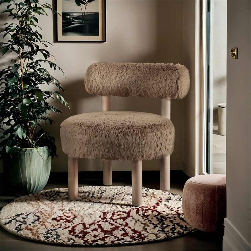 Meridian Furniture Ambre Tan Vegan Shearling Fabric Upholstered Accent Chair