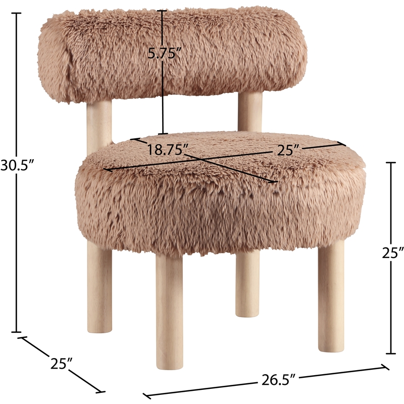 Meridian Furniture Ambre Tan Vegan Shearling Fabric Upholstered Accent Chair