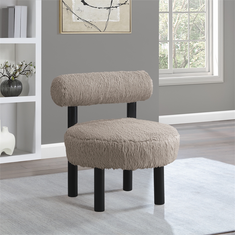 Meridian Furniture Ambre Beige Vegan Shearling Fabric Upholstered Accent Chair