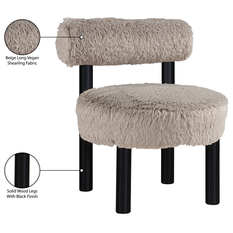 Meridian Furniture Ambre Beige Vegan Shearling Fabric Upholstered Accent Chair