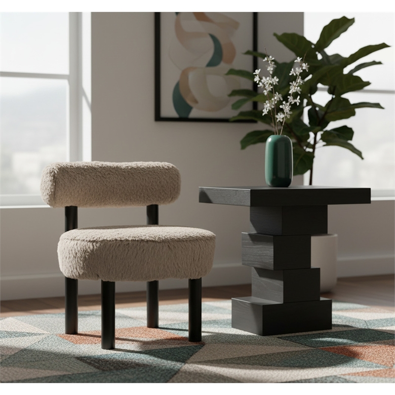 Meridian Furniture Ambre Beige Vegan Shearling Fabric Upholstered Accent Chair