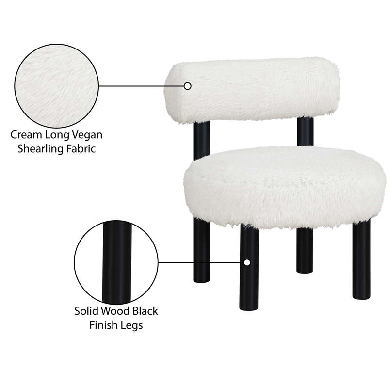 Meridian Furniture Ambre Cream Vegan Shearling Fabric Upholstered Accent Chair