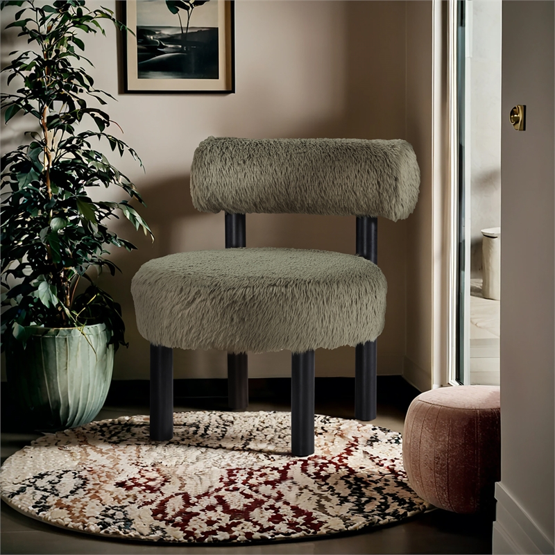 Meridian Furniture Ambre Green Vegan Shearling Fabric Upholstered Accent Chair