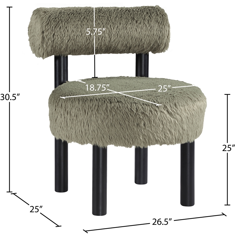 Meridian Furniture Ambre Green Vegan Shearling Fabric Upholstered Accent Chair