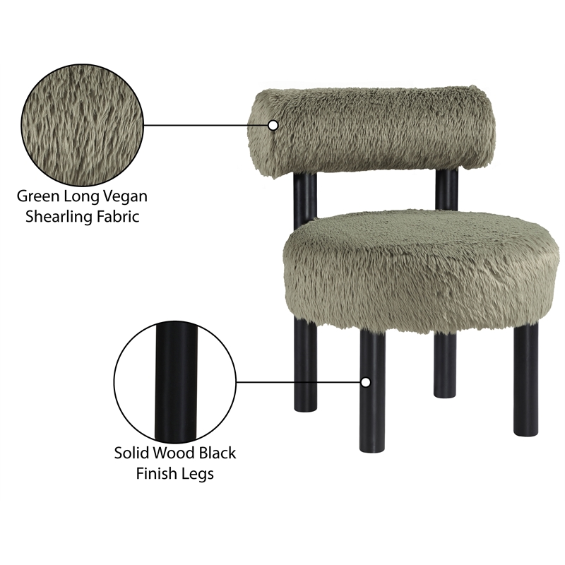 Meridian Furniture Ambre Green Vegan Shearling Fabric Upholstered Accent Chair