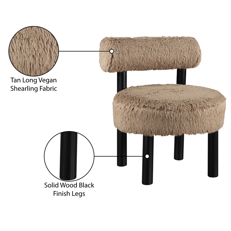 Meridian Furniture Ambre Tan Vegan Shearling Fabric Upholstered Accent Chair