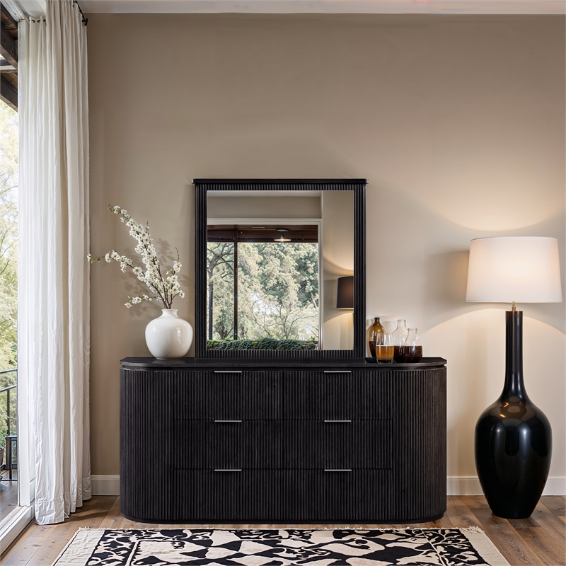 Meridian Furniture Astrid Black Solid Wood And Oak Veneer Mirror