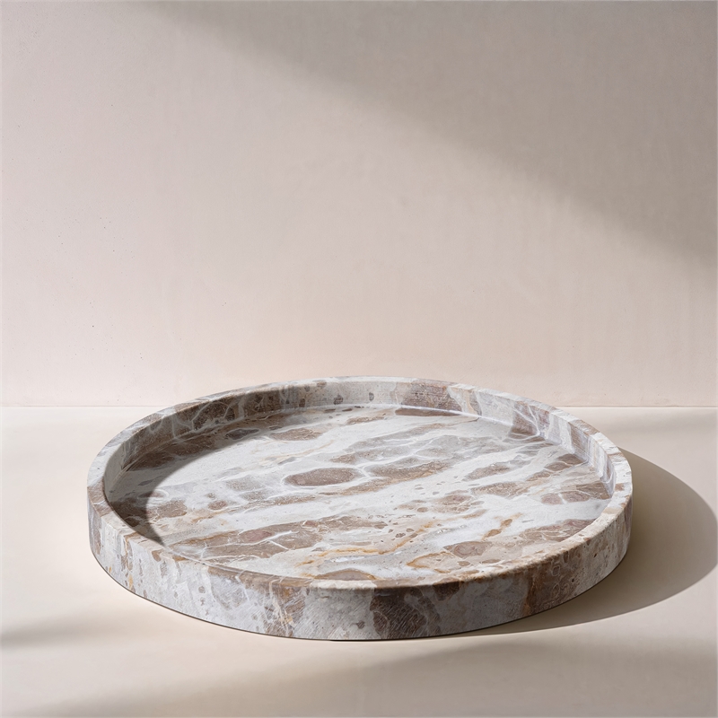 Meridian Furniture Barletta Beige Round Marble Tray