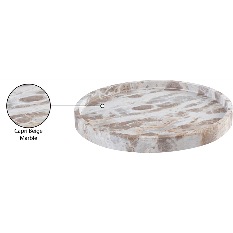 Meridian Furniture Barletta Beige Round Marble Tray
