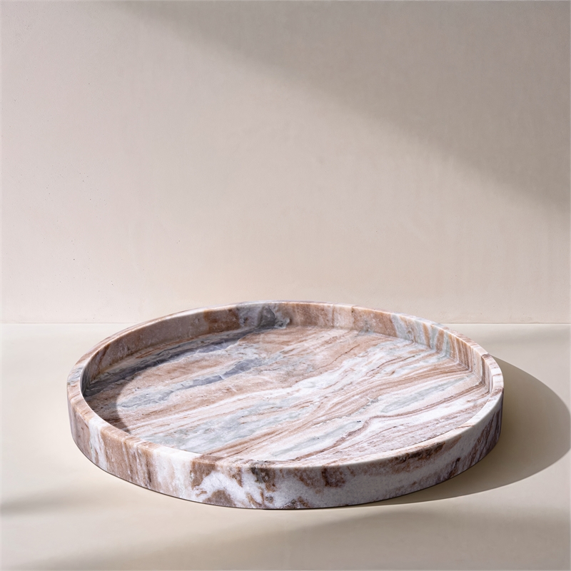 Meridian Furniture Barletta Brown Round Marble Tray