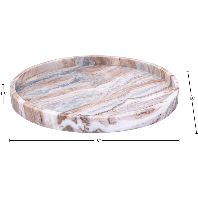 Meridian Furniture Barletta Brown Round Marble Tray