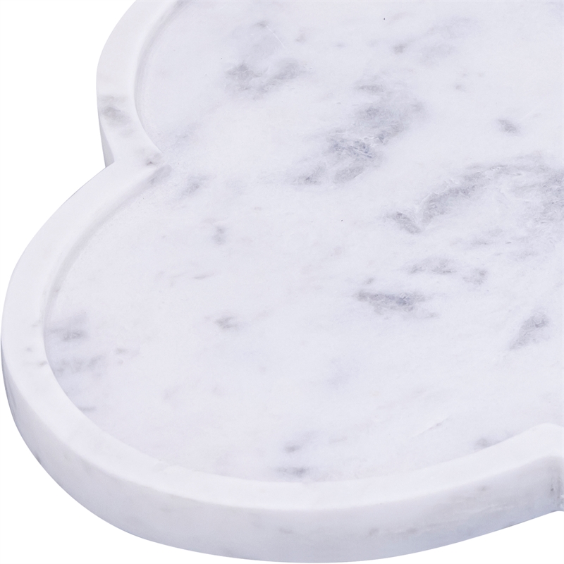 Meridian Furniture Rimini White Clover Shaped Marble Tray