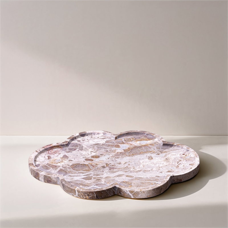 Meridian Furniture Rimini Beige Clover Shaped Marble Tray