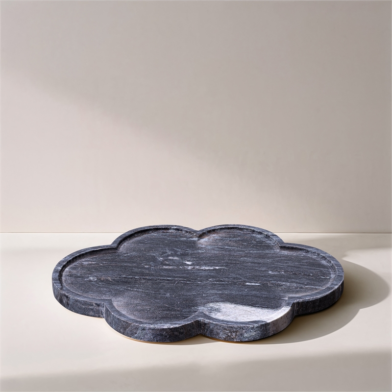 Meridian Furniture Rimini Black Clover Shaped Marble Tray