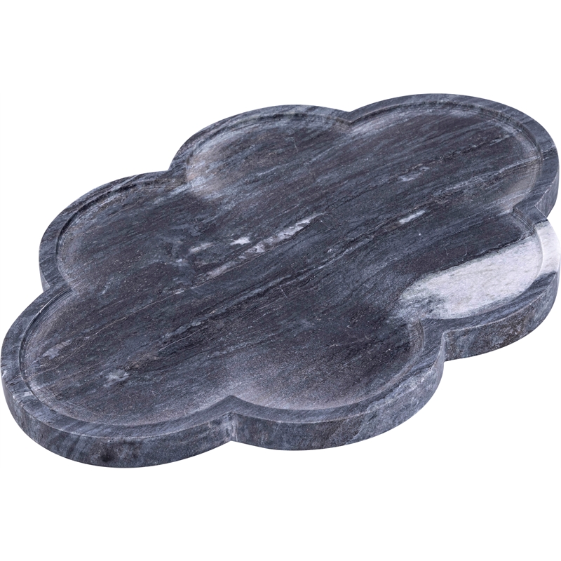 Meridian Furniture Rimini Black Clover Shaped Marble Tray