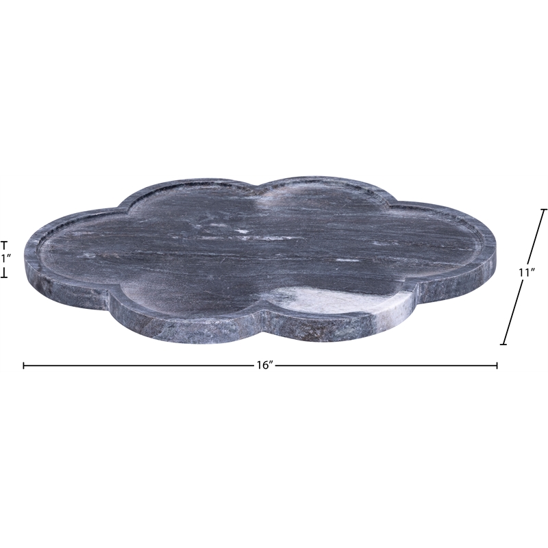 Meridian Furniture Rimini Black Clover Shaped Marble Tray