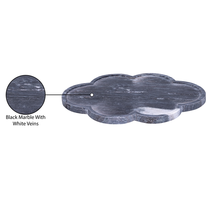 Meridian Furniture Rimini Black Clover Shaped Marble Tray