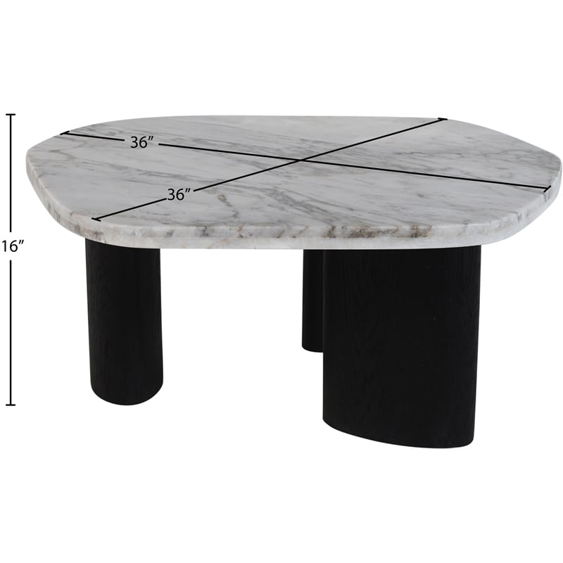 Meridian Furniture Puglia Cream Marble Top And Oak Wood Base Coffee Table