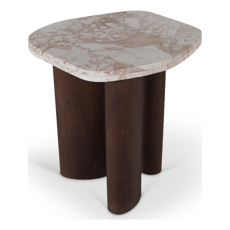 Meridian Furniture Puglia Cream Marble Top And Oak Wood Base End Table