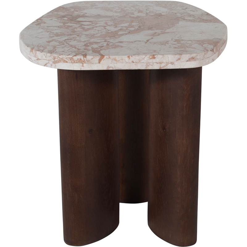 Meridian Furniture Puglia Cream Marble Top And Oak Wood Base End Table